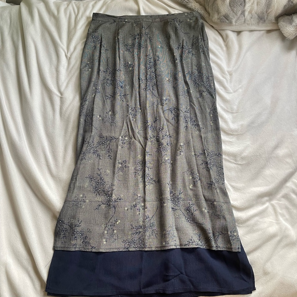 Vintage Elegant Gray and Blue Women's Skirt